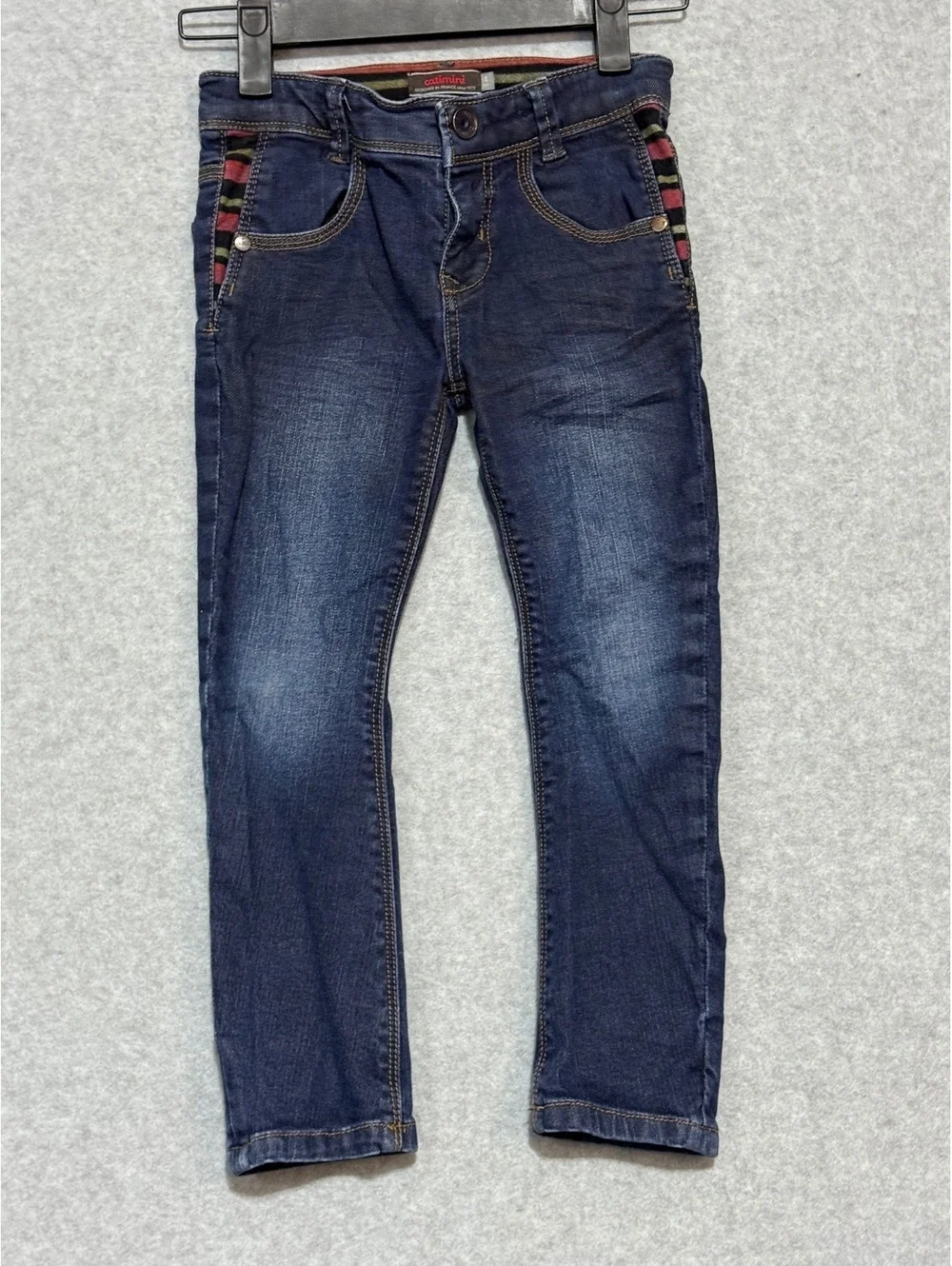 Catimini Kids Size 4 Dark Blue Jeans Colorful Pocket Trim Elastic Waist